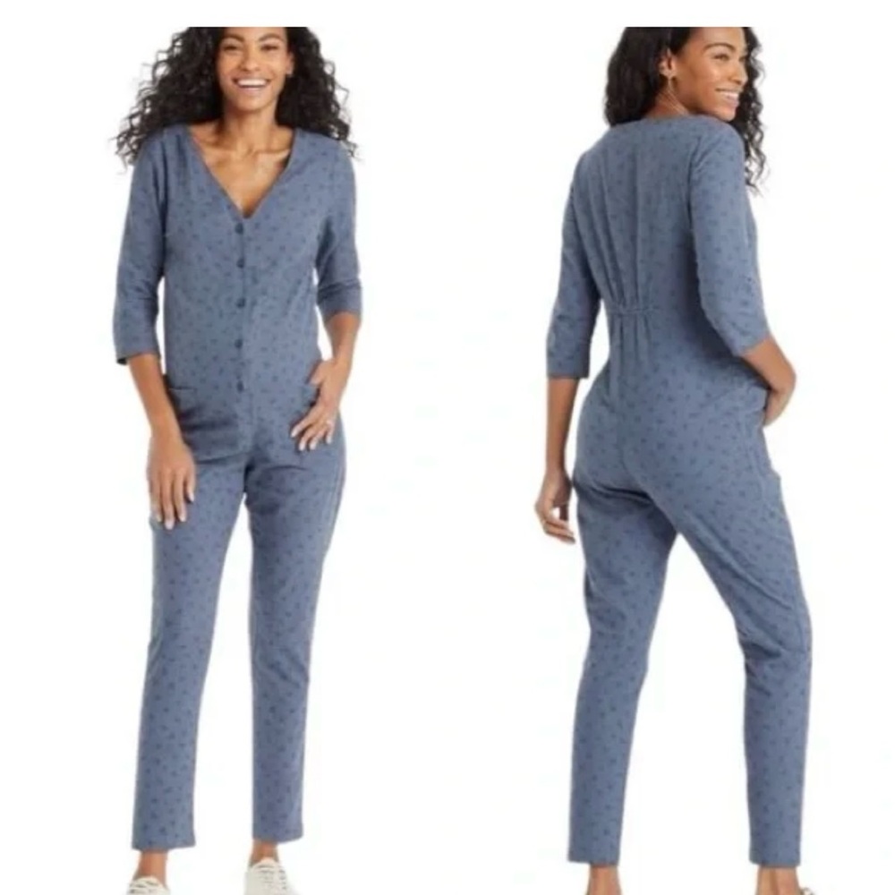 The Nines by Hatch dusty blue floral jumpsuit size small NWT 3/4 sleeve button
